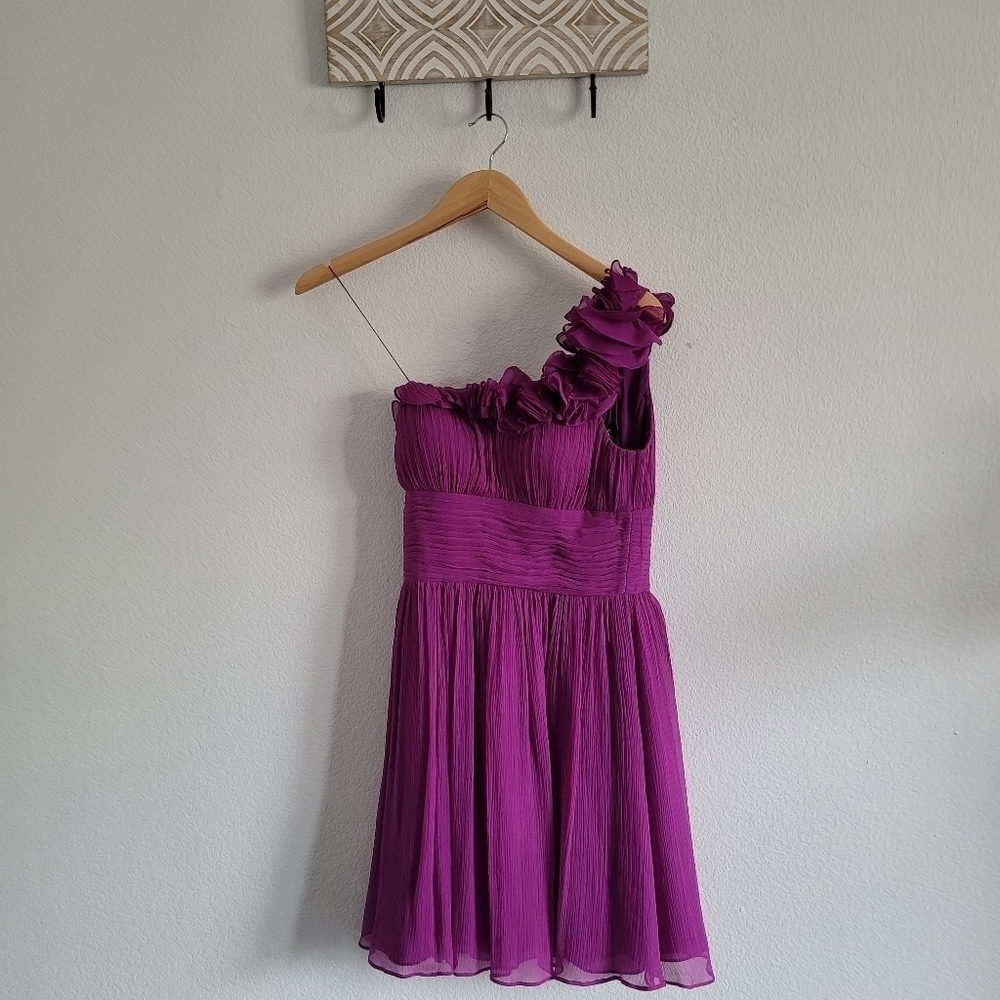 Adrianna papell purple 100% silk one shoulder mini dress